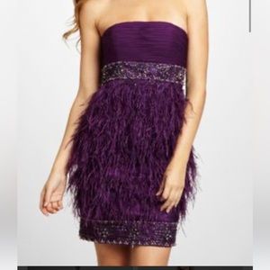 Sue Wong feathered mini cocktail dress